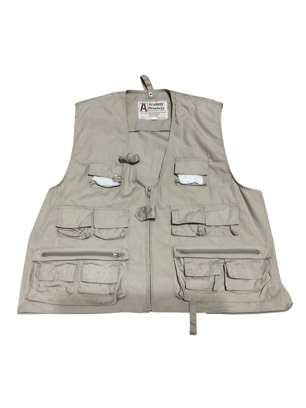 Vintage Academy Broadway Fly Fishing Khaki Vest Sz M 12 Pockets Made In Korea